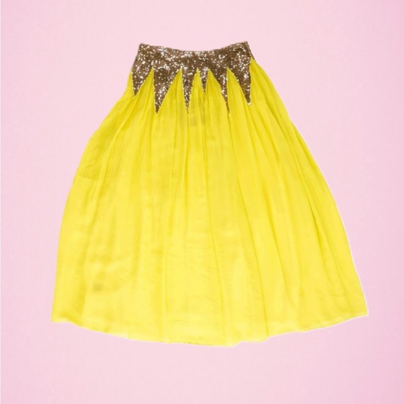 Yellow Cynthia Rowley Silk Peasant SKIRT ONLY w/ Copper Colored Sequins, NWT Sz0 - Picture 4 of 11